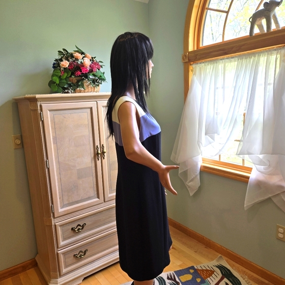 Classic Jones of New York Blue, White, Black Sheath Dress, Size 12 - Picture 3 of 7